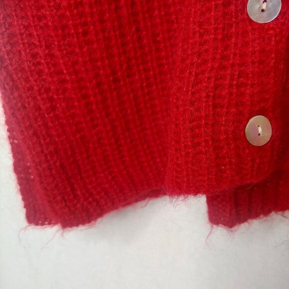Vintage Y2K Moda Intl Womens S Sweater Cardigan Tunic Red Knit Mohair Blend - Picture 8 of 11